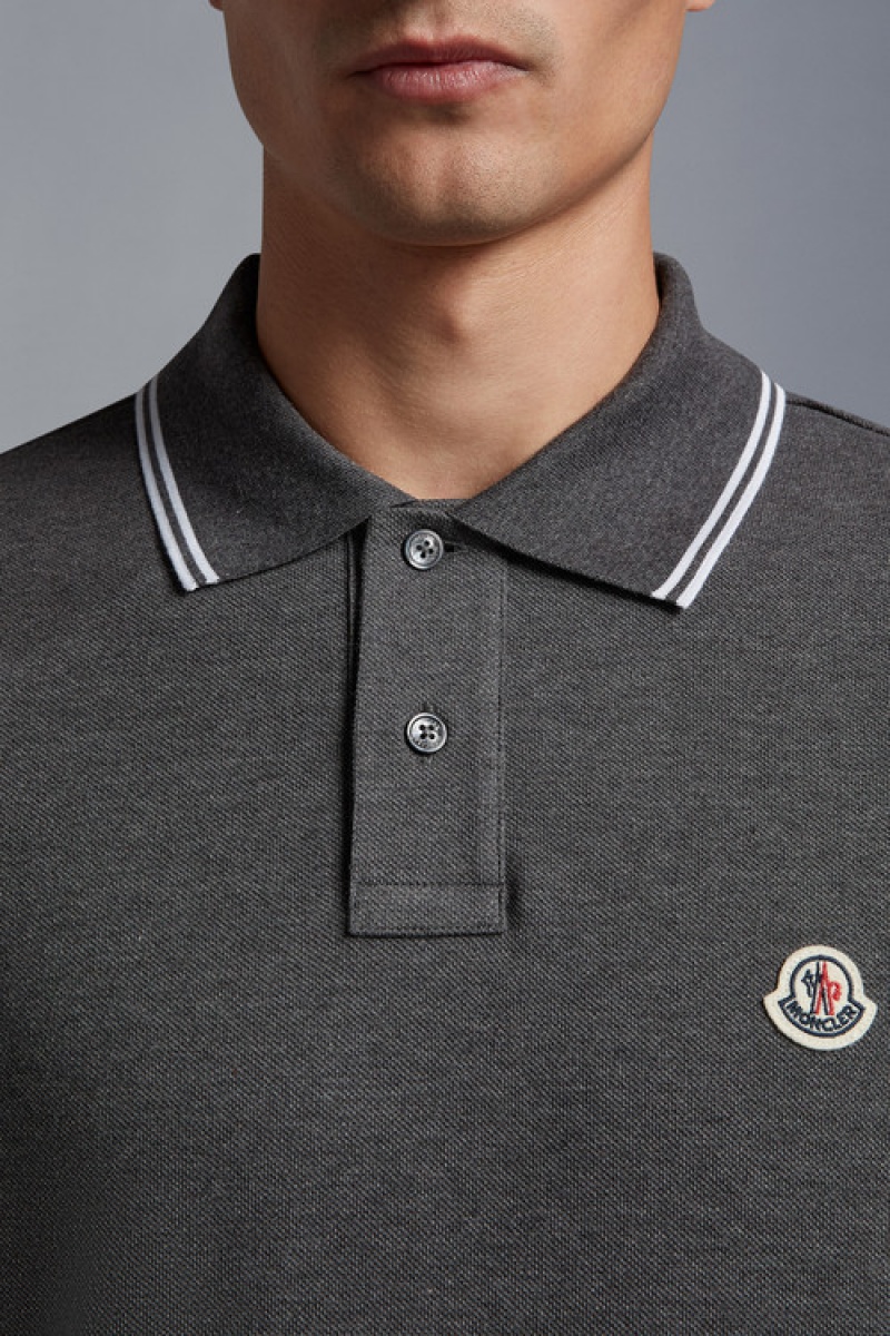 Camisa Polo Moncler Logo Hombre Grises Oscuro | IDWE-12705