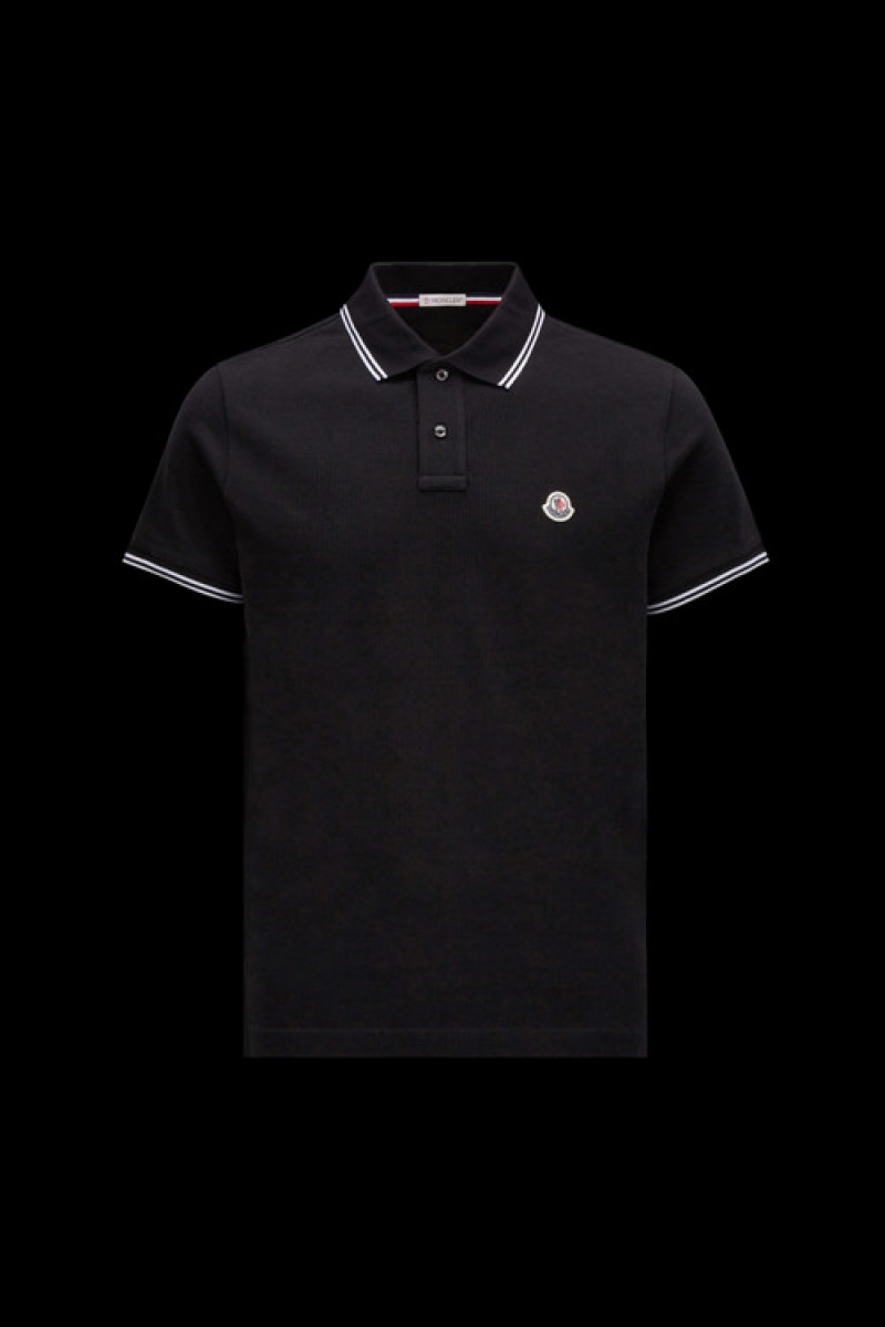 Camisa Polo Moncler Logo Hombre Negros | QOEY-85239