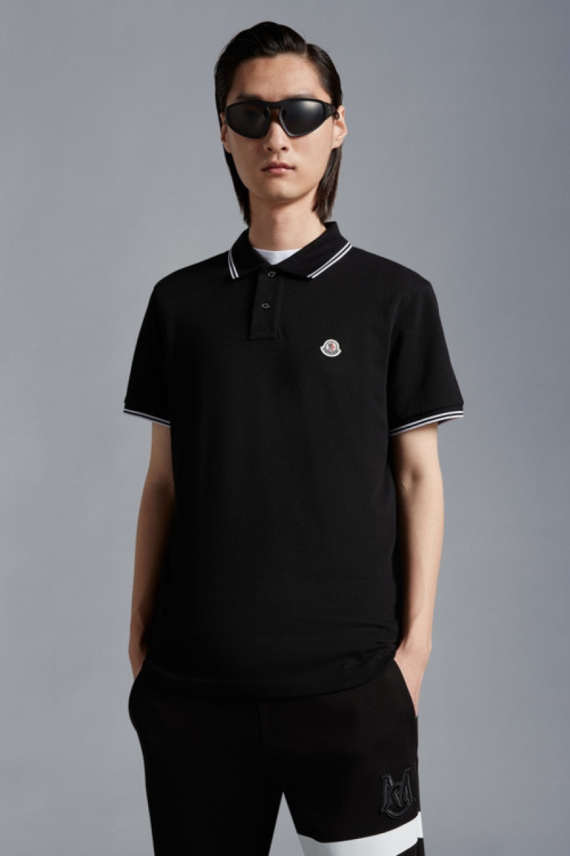 Camisa Polo Moncler Logo Hombre Negros | QOEY-85239