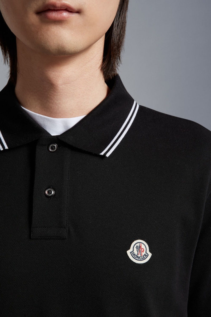 Camisa Polo Moncler Logo Hombre Negros | QOEY-85239