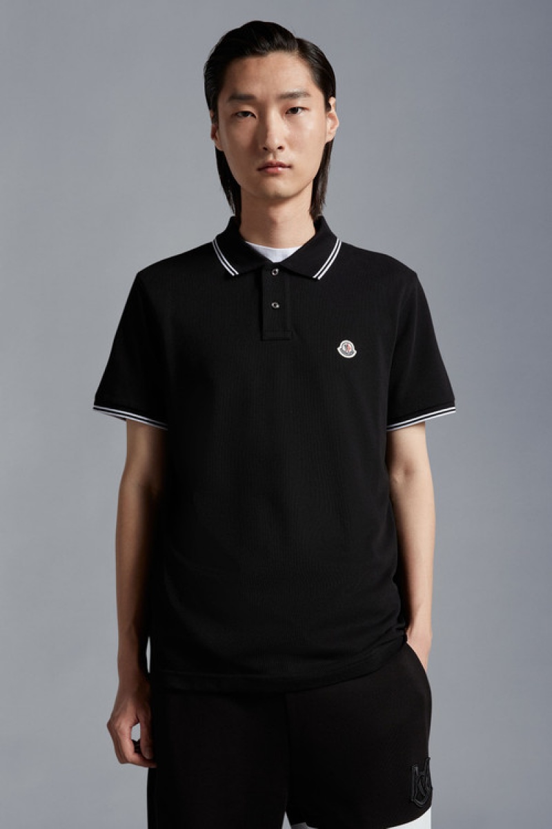 Camisa Polo Moncler Logo Hombre Negros | QOEY-85239