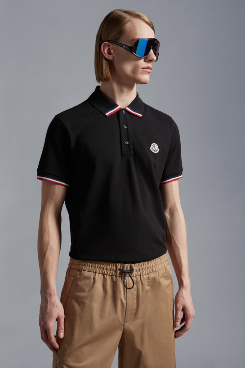 Camisa Polo Moncler Logo Hombre Negros | HIFG-02638