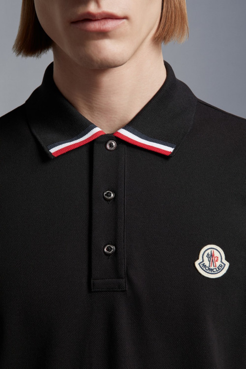 Camisa Polo Moncler Logo Hombre Negros | HIFG-02638