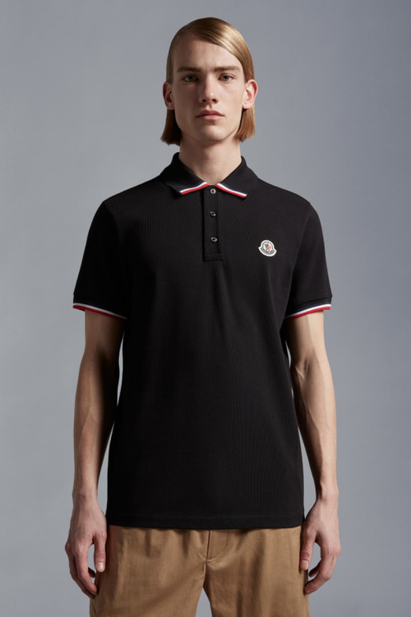 Camisa Polo Moncler Logo Hombre Negros | HIFG-02638