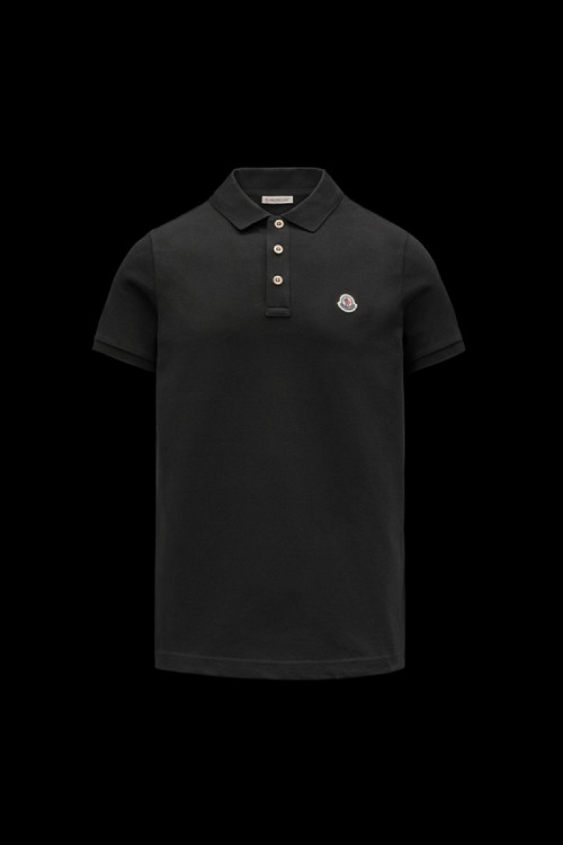 Camisa Polo Moncler Logo Hombre Negros | FRCE-29154