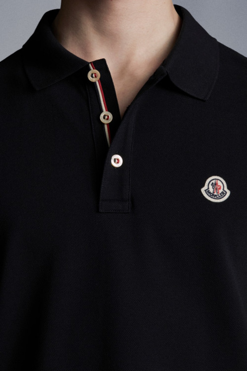 Camisa Polo Moncler Logo Hombre Negros | FRCE-29154