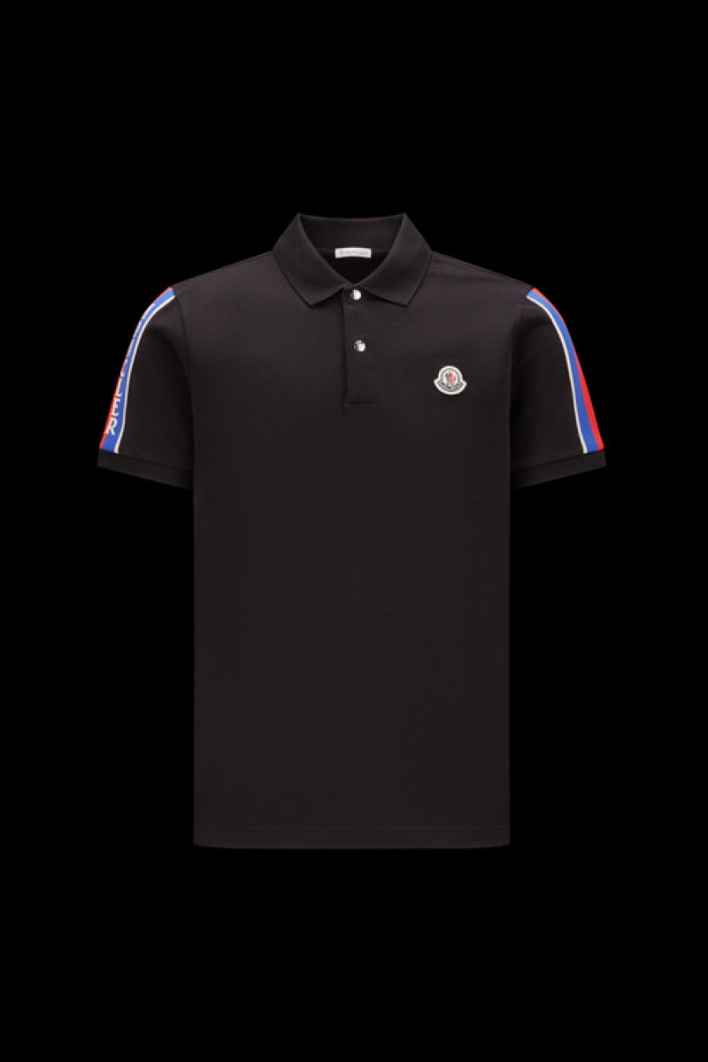 Camisa Polo Moncler Logo Hombre Negros | VZBR-92764