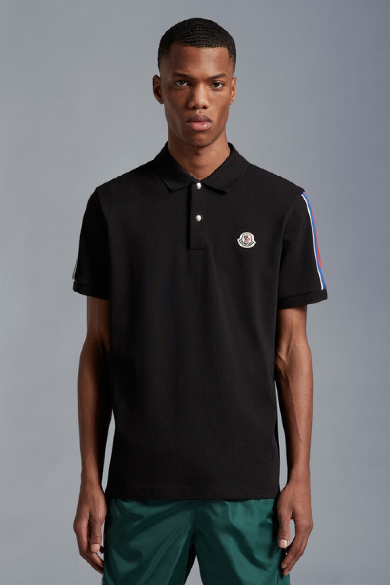 Camisa Polo Moncler Logo Hombre Negros | VZBR-92764