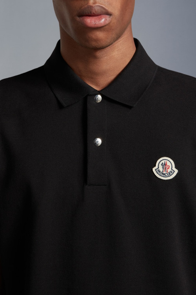 Camisa Polo Moncler Logo Hombre Negros | VZBR-92764