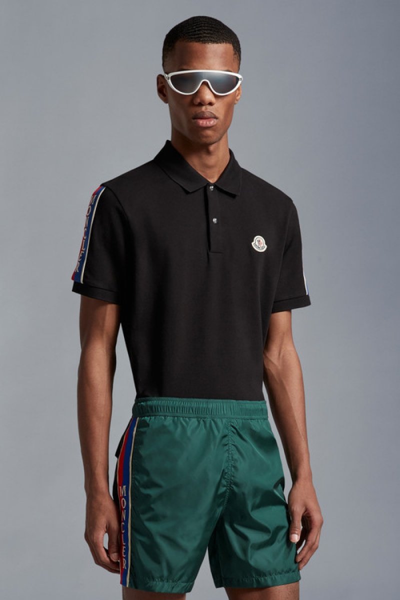 Camisa Polo Moncler Logo Hombre Negros | VZBR-92764