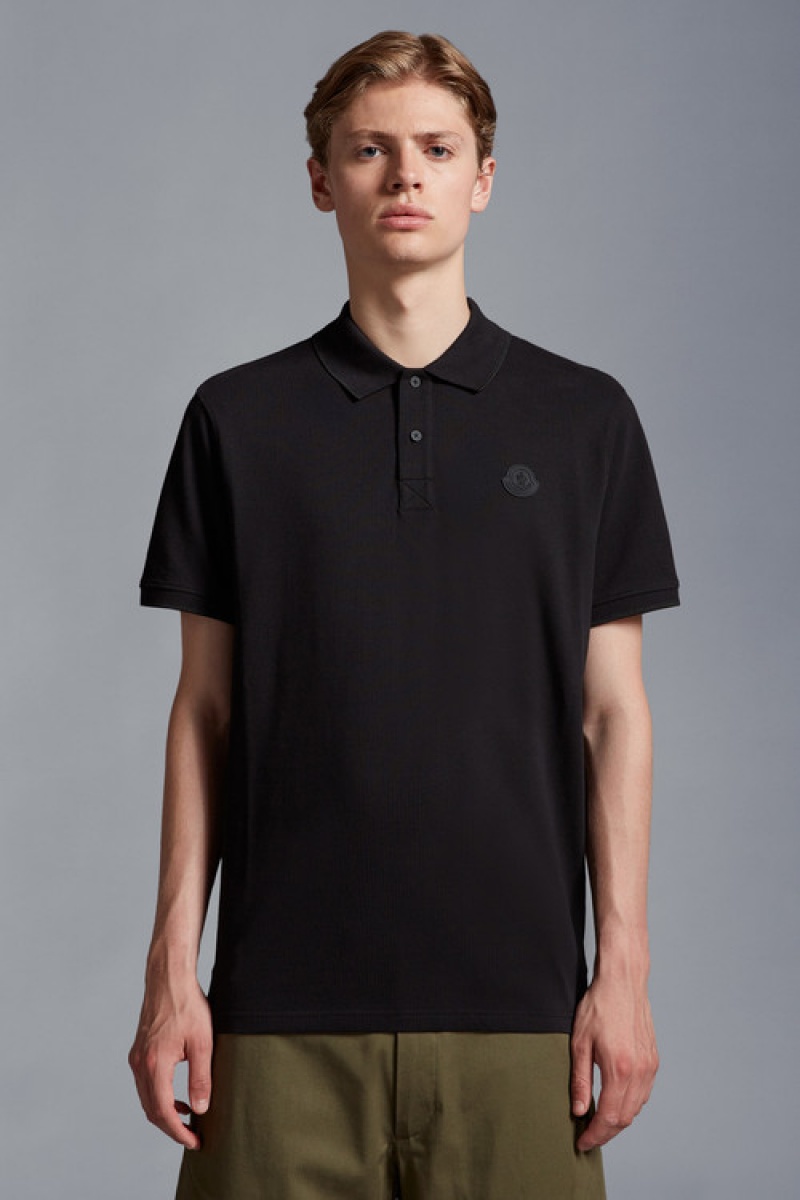 Camisa Polo Moncler Logo Hombre Negros | TUGH-30917