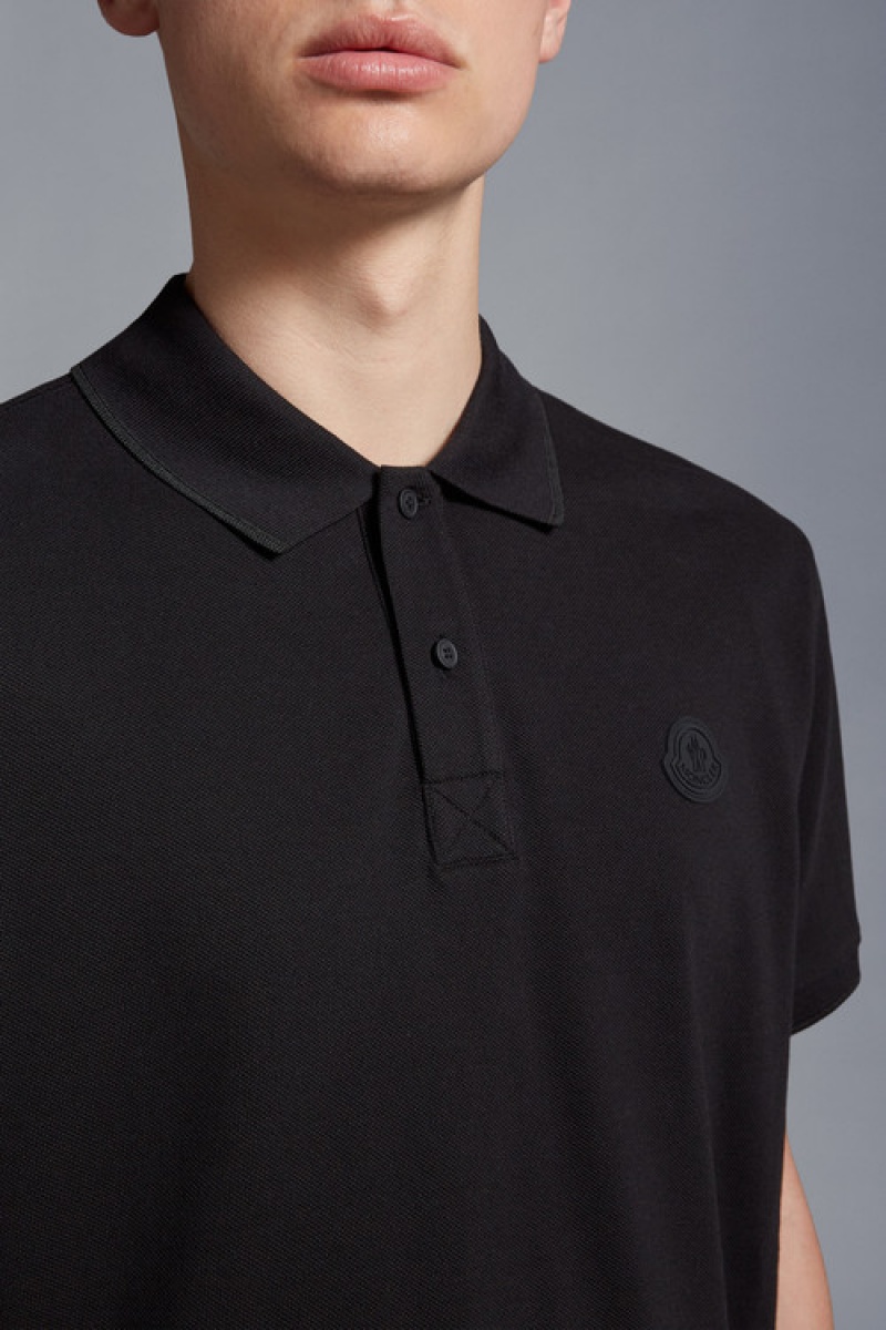 Camisa Polo Moncler Logo Hombre Negros | TUGH-30917