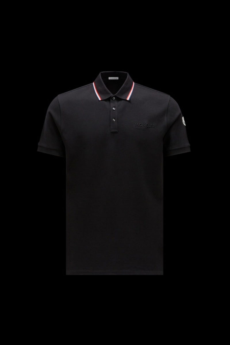 Camisa Polo Moncler Logo Hombre Negros | LYKU-92045