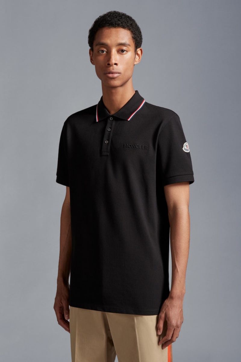 Camisa Polo Moncler Logo Hombre Negros | LYKU-92045