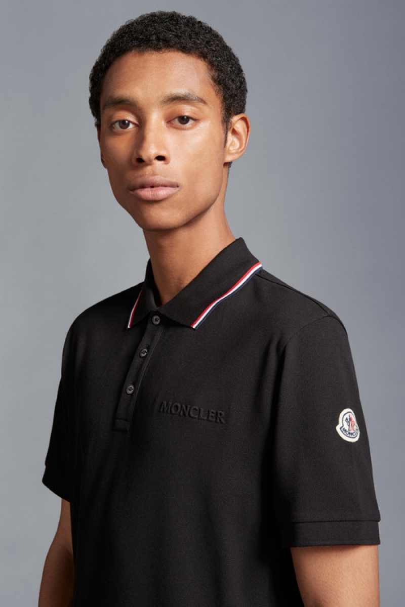 Camisa Polo Moncler Logo Hombre Negros | LYKU-92045