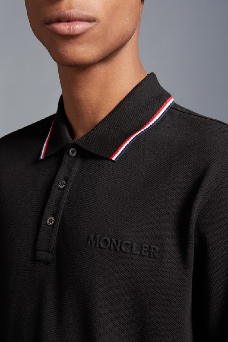 Camisa Polo Moncler Logo Hombre Negros | LYKU-92045