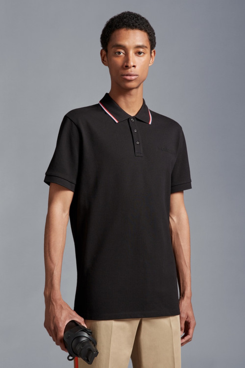 Camisa Polo Moncler Logo Hombre Negros | LYKU-92045