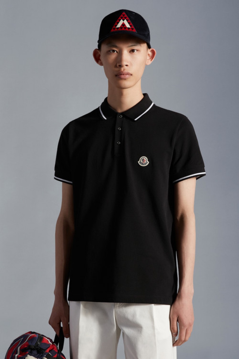 Camisa Polo Moncler Logo Hombre Negros | EKZG-83294