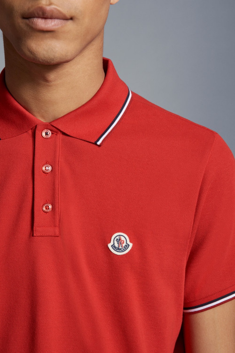 Camisa Polo Moncler Logo Hombre Rojos Oscuro | UXLJ-70645