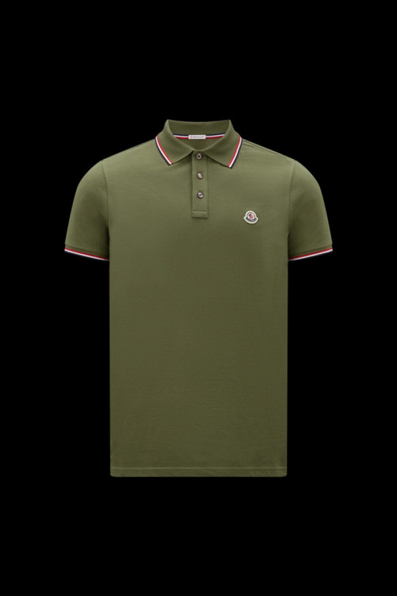 Camisa Polo Moncler Logo Hombre Verde Oliva Verdes | GLFJ-60345