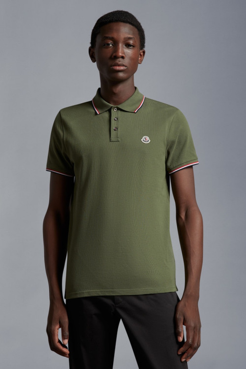 Camisa Polo Moncler Logo Hombre Verde Oliva Verdes | GLFJ-60345