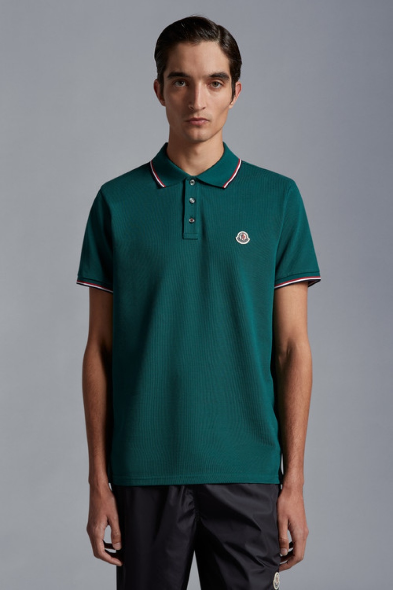 Camisa Polo Moncler Logo Hombre Verdes Oscuro | VCDE-54301