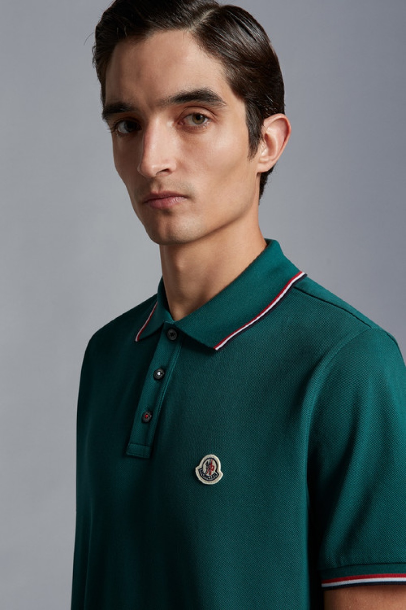 Camisa Polo Moncler Logo Hombre Verdes Oscuro | VCDE-54301