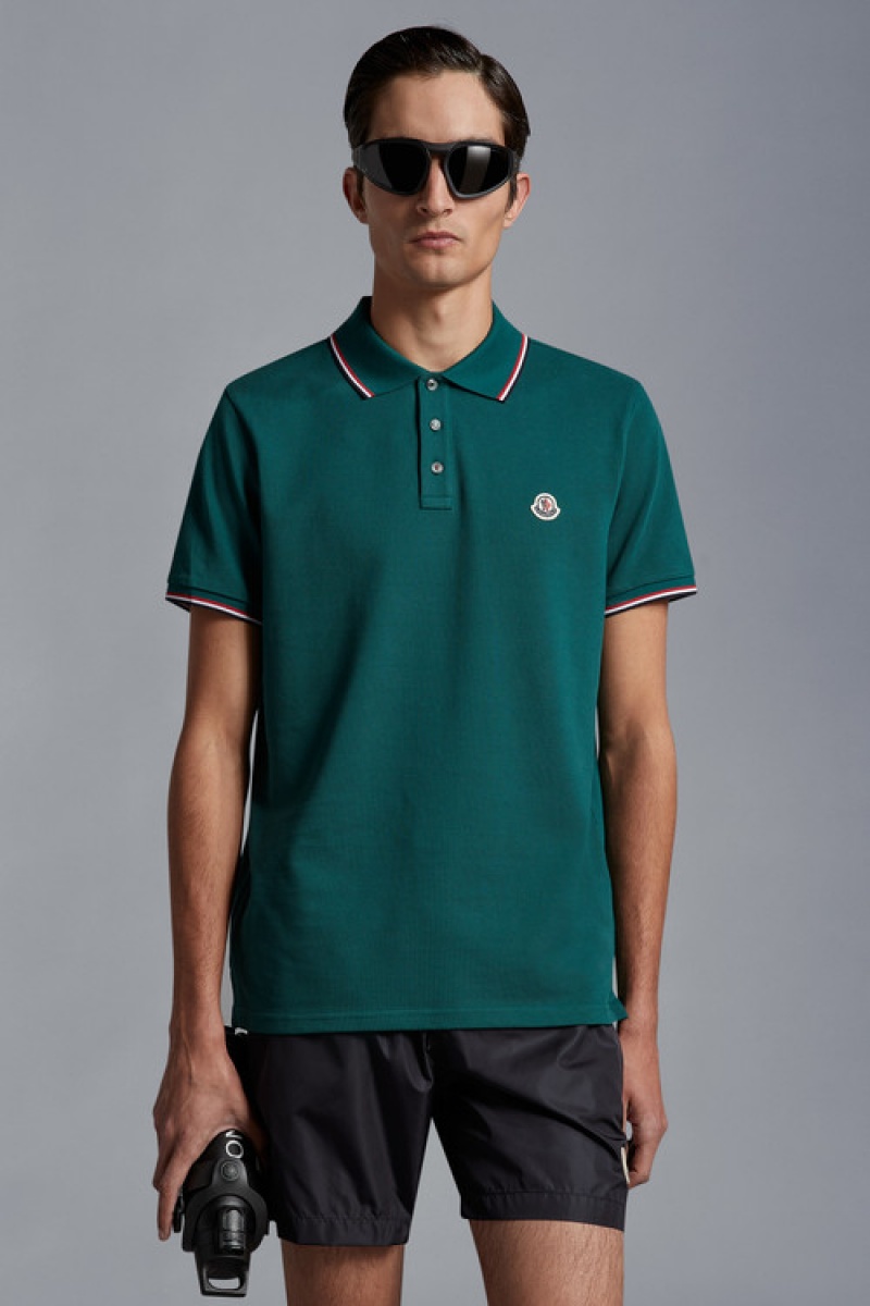 Camisa Polo Moncler Logo Hombre Verdes Oscuro | VCDE-54301