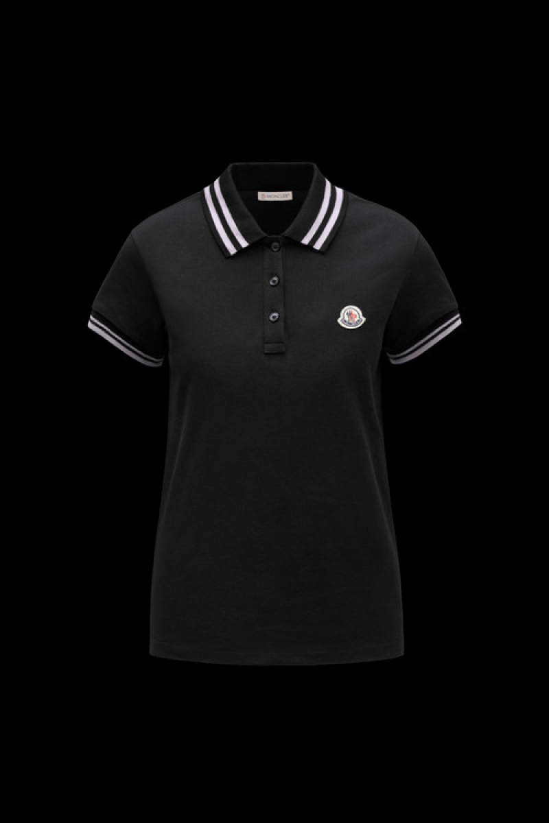 Camisa Polo Moncler Logo Patch Mujer Negros | PQWY-58612