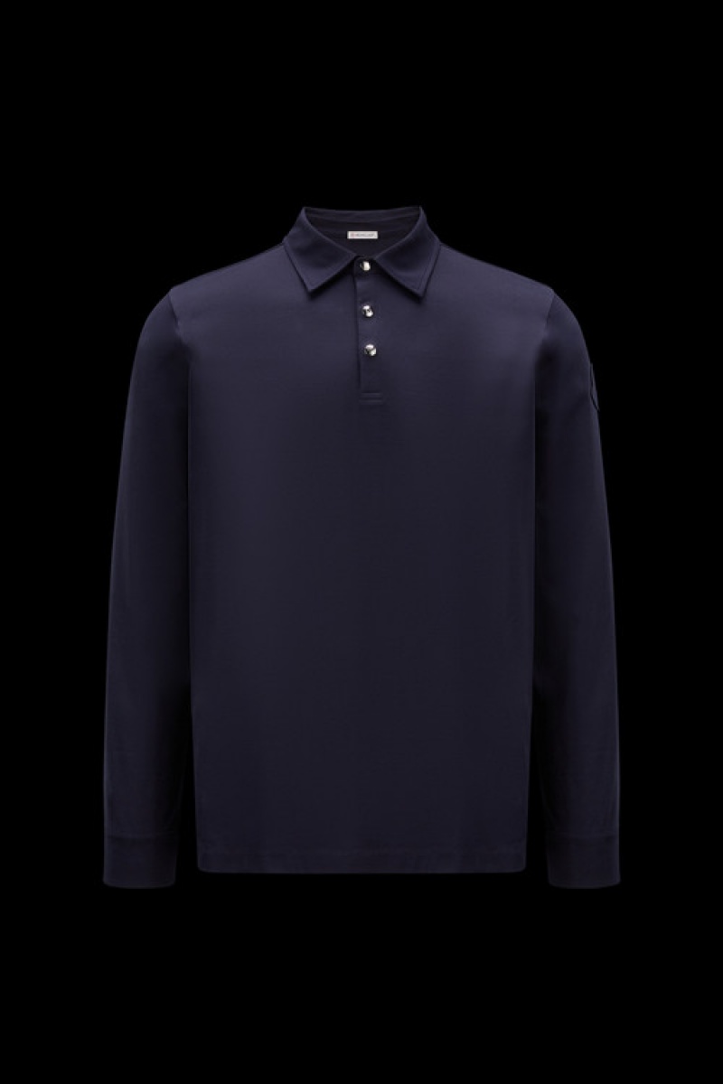 Camisa Polo Moncler Sleeve Hombre Azul Marino Azules | WJLH-68029