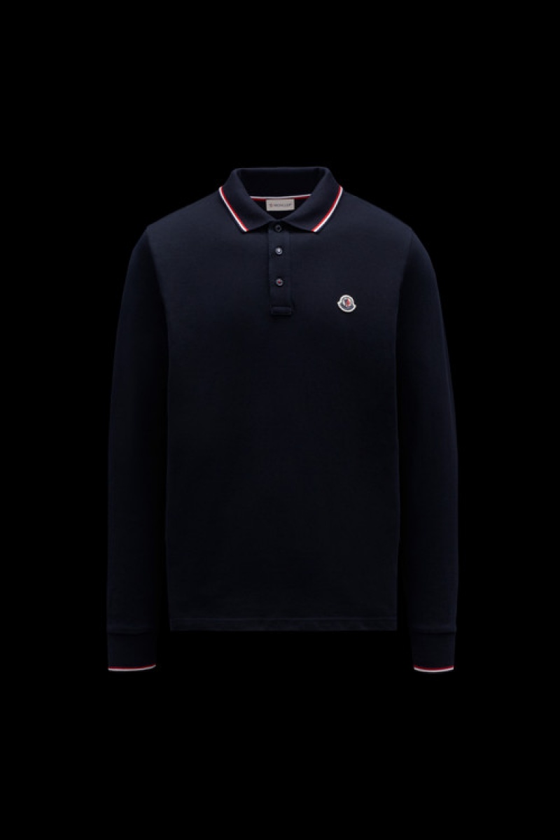 Camisa Polo Moncler Sleeve Hombre Azul Marino Azules | FINS-49603