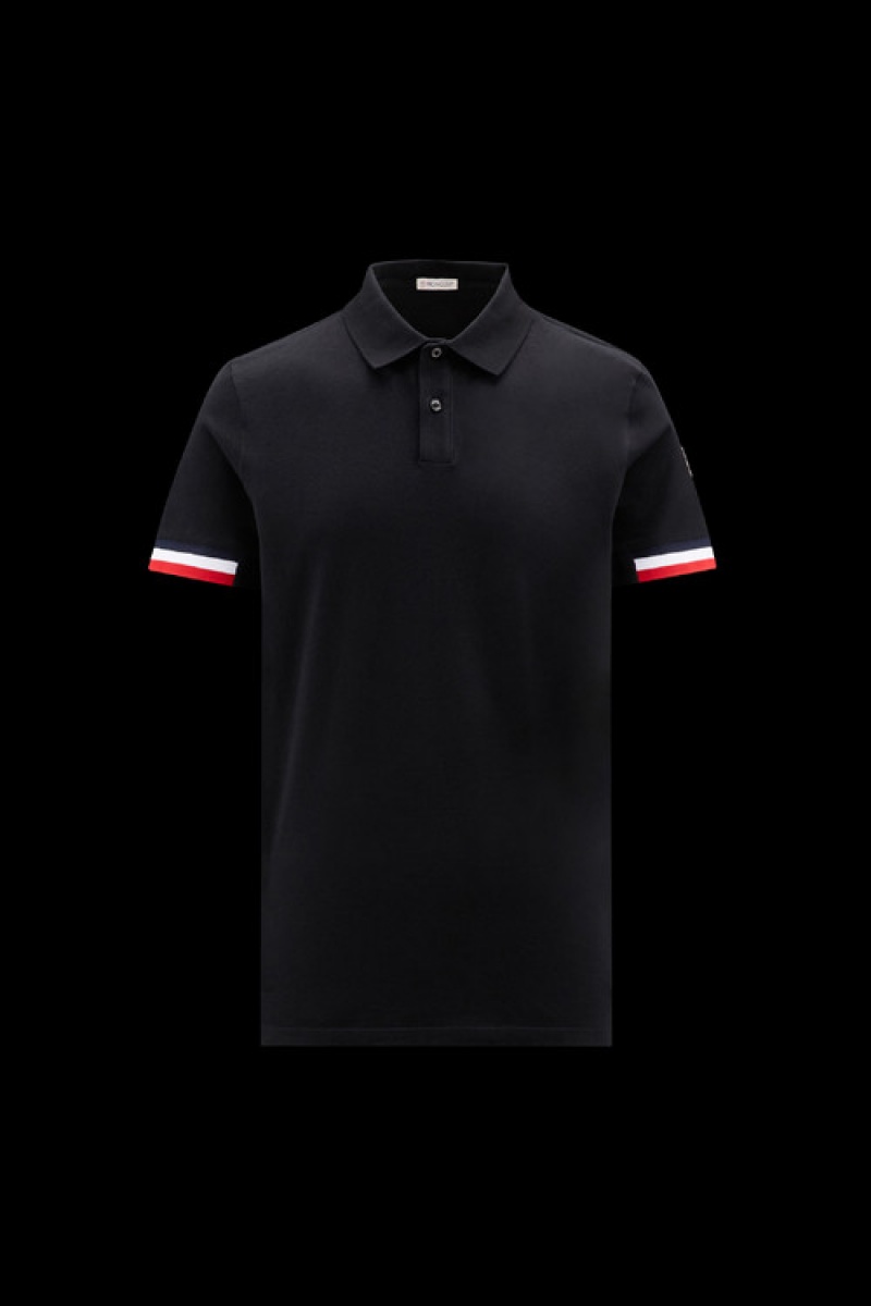 Camisa Polo Moncler Tricolor Accent Hombre Negros | NHKQ-56097