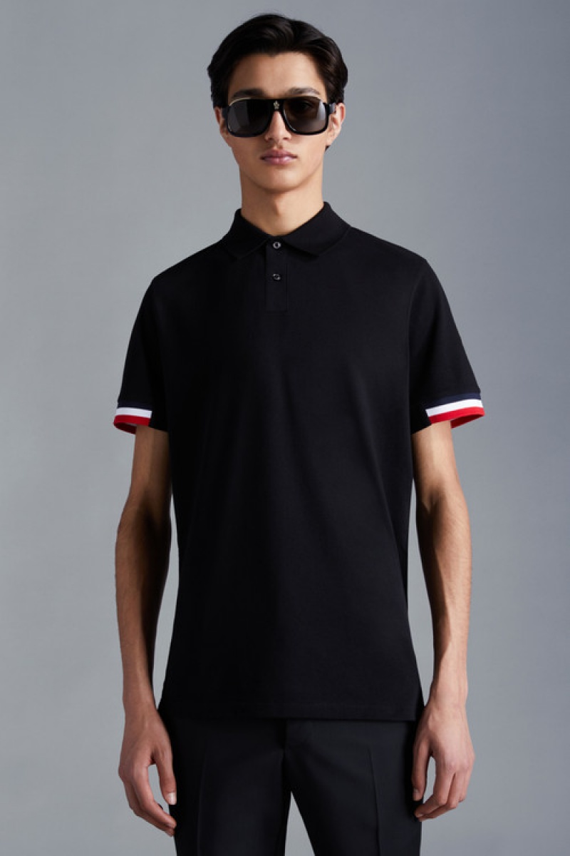 Camisa Polo Moncler Tricolor Accent Hombre Negros | NHKQ-56097