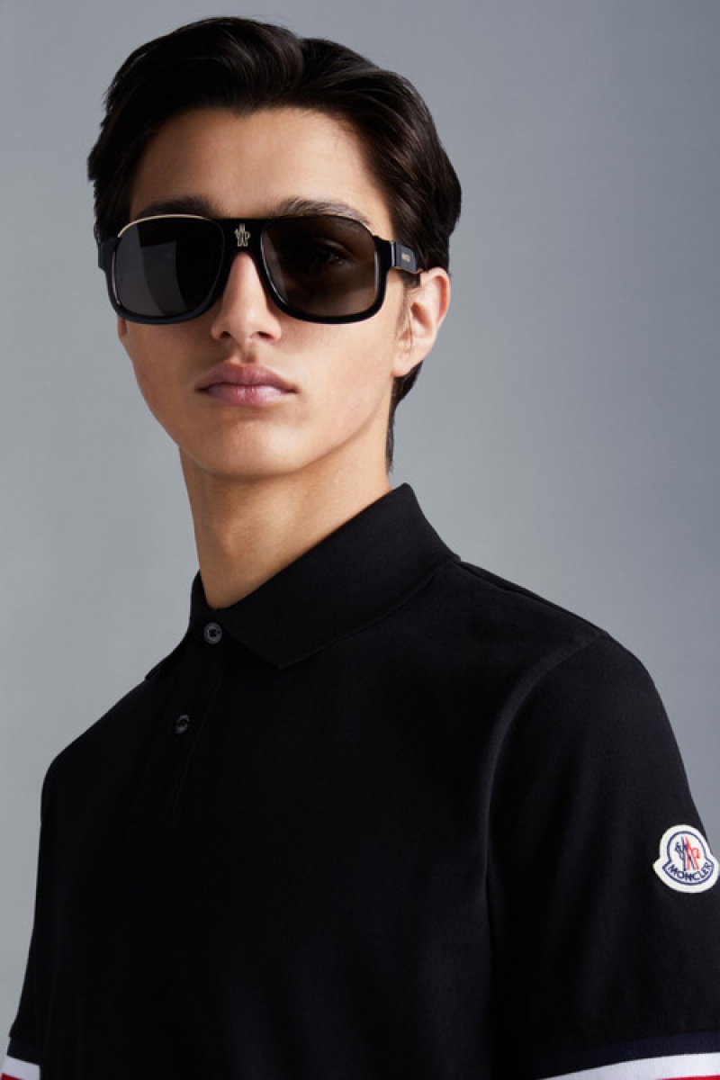 Camisa Polo Moncler Tricolor Accent Hombre Negros | NHKQ-56097