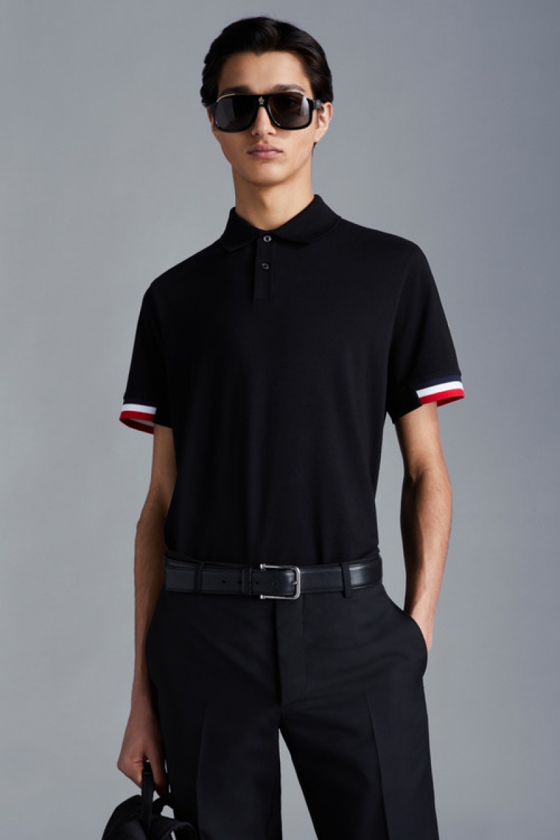 Camisa Polo Moncler Tricolor Accent Hombre Negros | NHKQ-56097