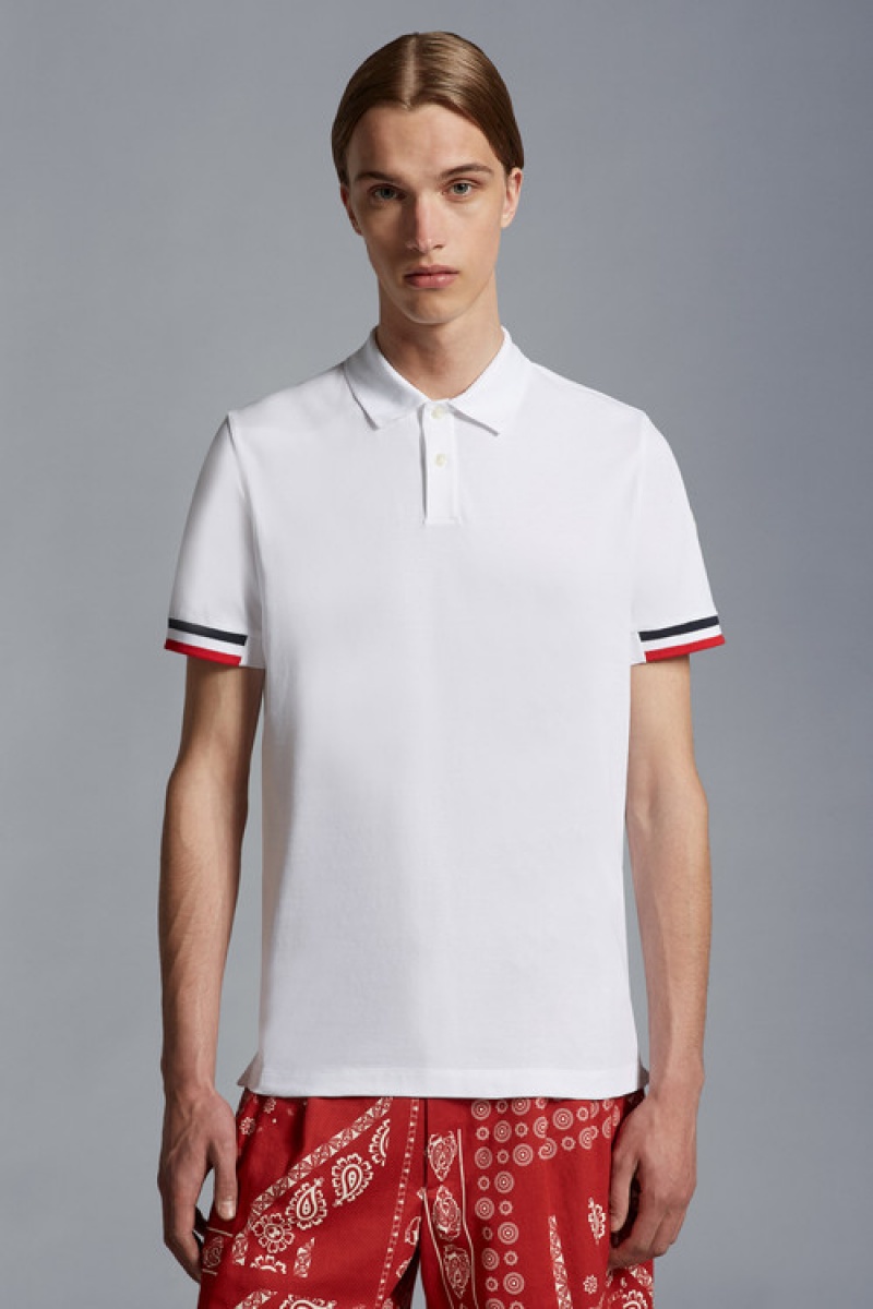 Camisa Polo Moncler Tricolor Accent Hombre Blancos | ZIAG-78056