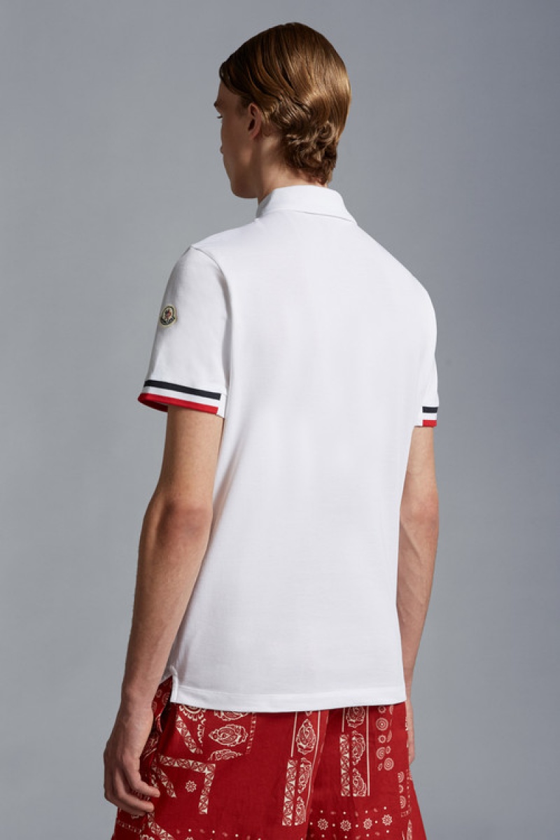 Camisa Polo Moncler Tricolor Accent Hombre Blancos | ZIAG-78056