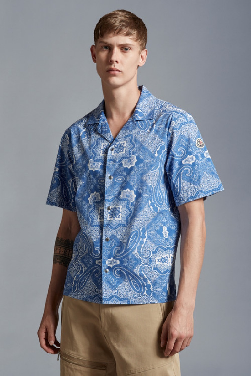 Camisas Moncler Bandana Print Hombre Blancos Azules | LIHX-69318