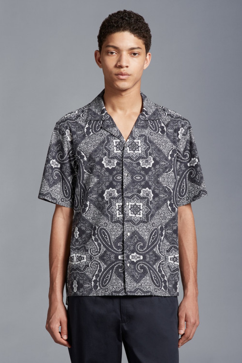 Camisas Moncler Bandana Print Hombre Grises Oscuro | QKSG-67028