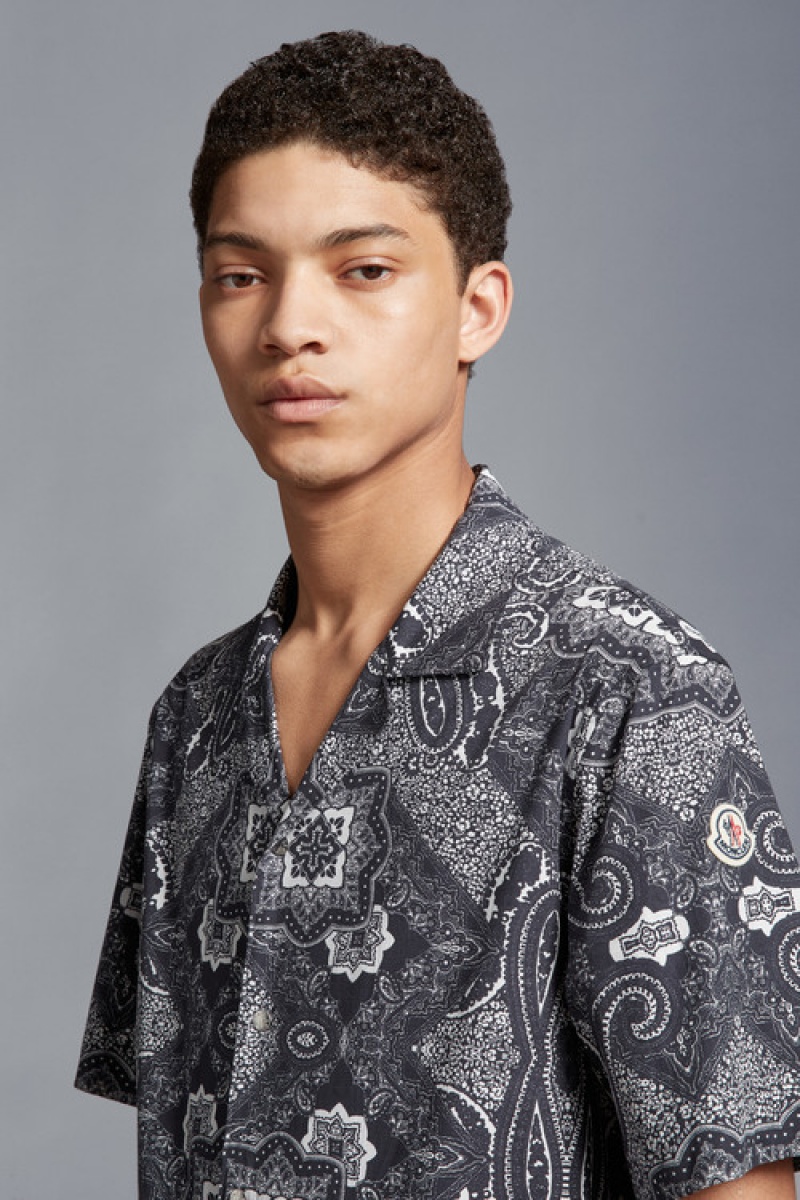 Camisas Moncler Bandana Print Hombre Grises Oscuro | QKSG-67028