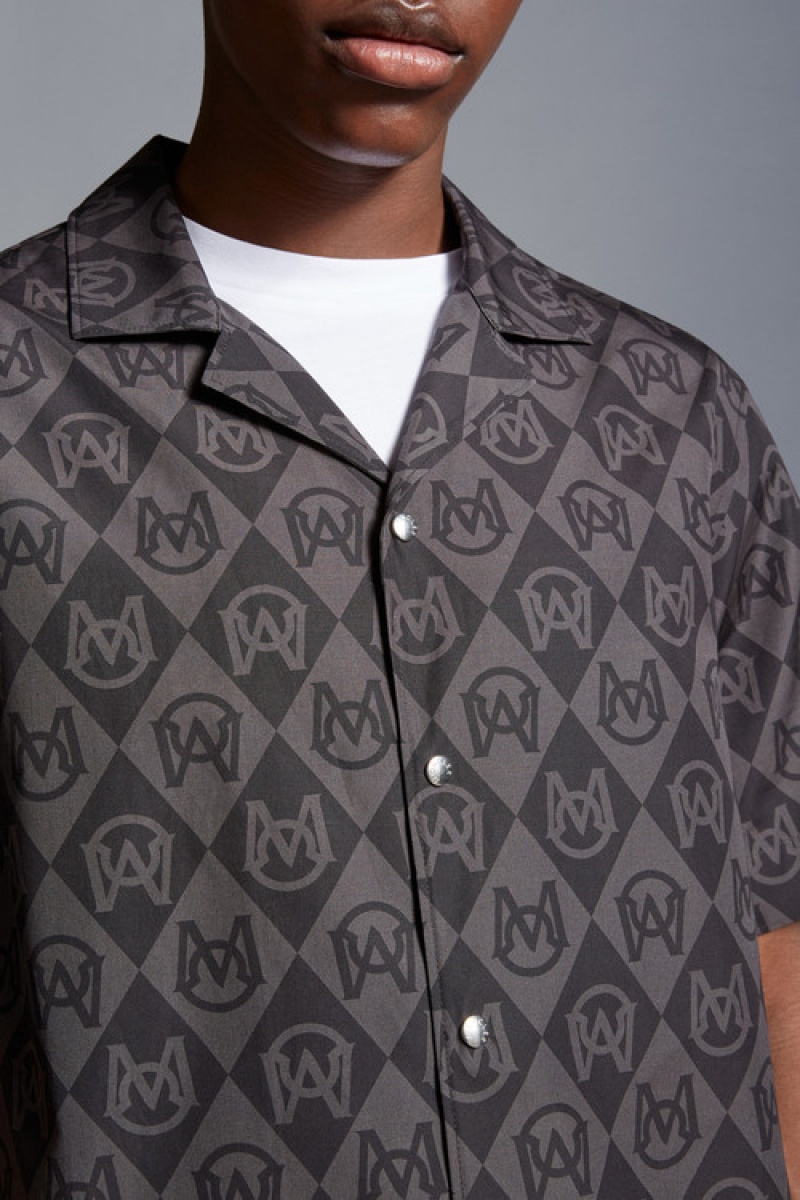 Camisas Moncler Monogram Print Hombre Negros Grises | XYMT-47530