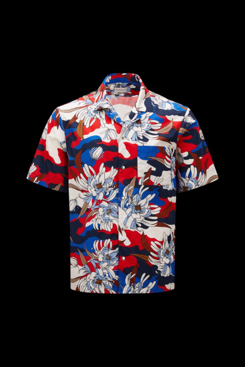 Camisas Moncler Printed Algodon Hombre Beige Rojos Azules | MDIJ-89634