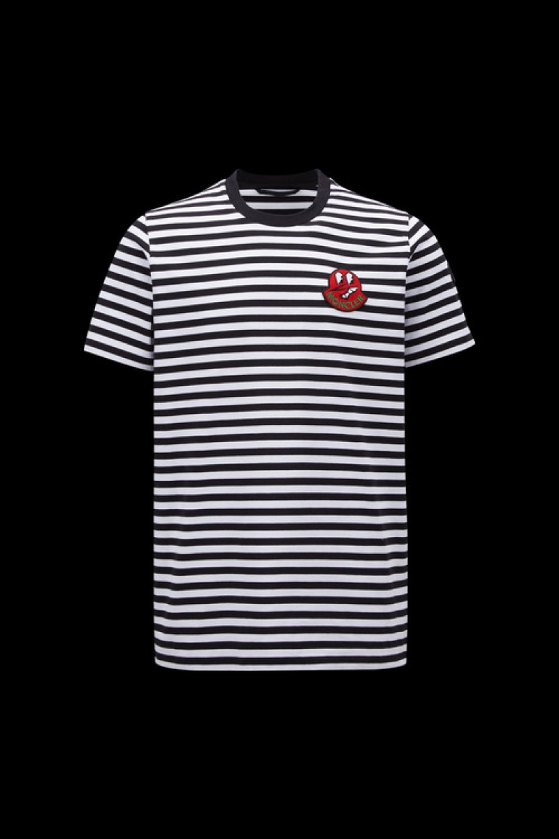 Camiseta Moncler A Rayas T Hombre Negros Blancos | BGHW-76138