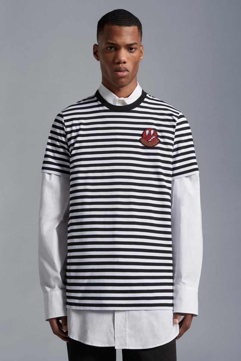 Camiseta Moncler A Rayas T Hombre Negros Blancos | BGHW-76138