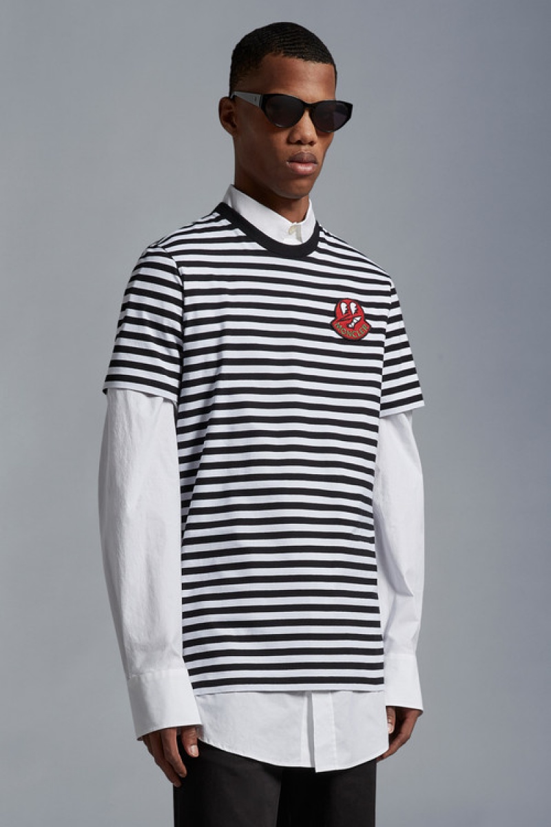 Camiseta Moncler A Rayas T Hombre Negros Blancos | BGHW-76138