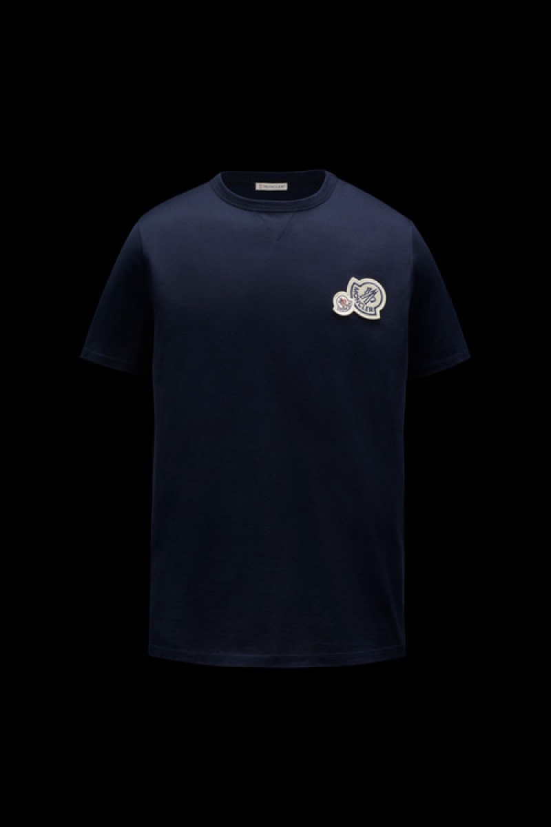 Camiseta Moncler Double Logo T Hombre Azules | BPQC-62417