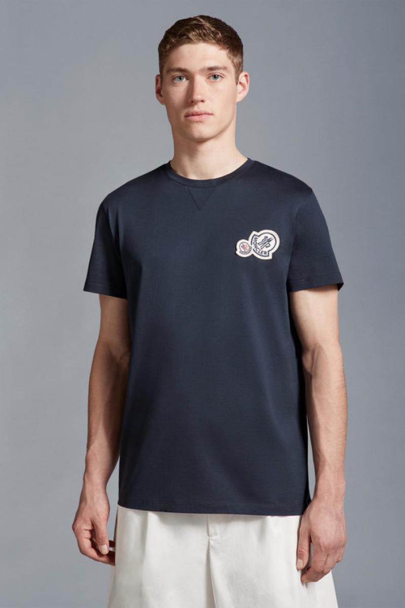 Camiseta Moncler Double Logo T Hombre Azules | BPQC-62417