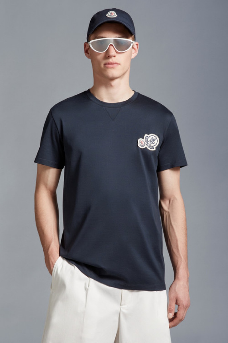 Camiseta Moncler Double Logo T Hombre Azules | BPQC-62417