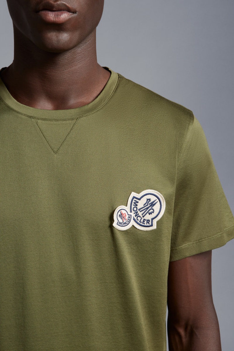 Camiseta Moncler Double Logo T Hombre Verdes | SQZN-50791