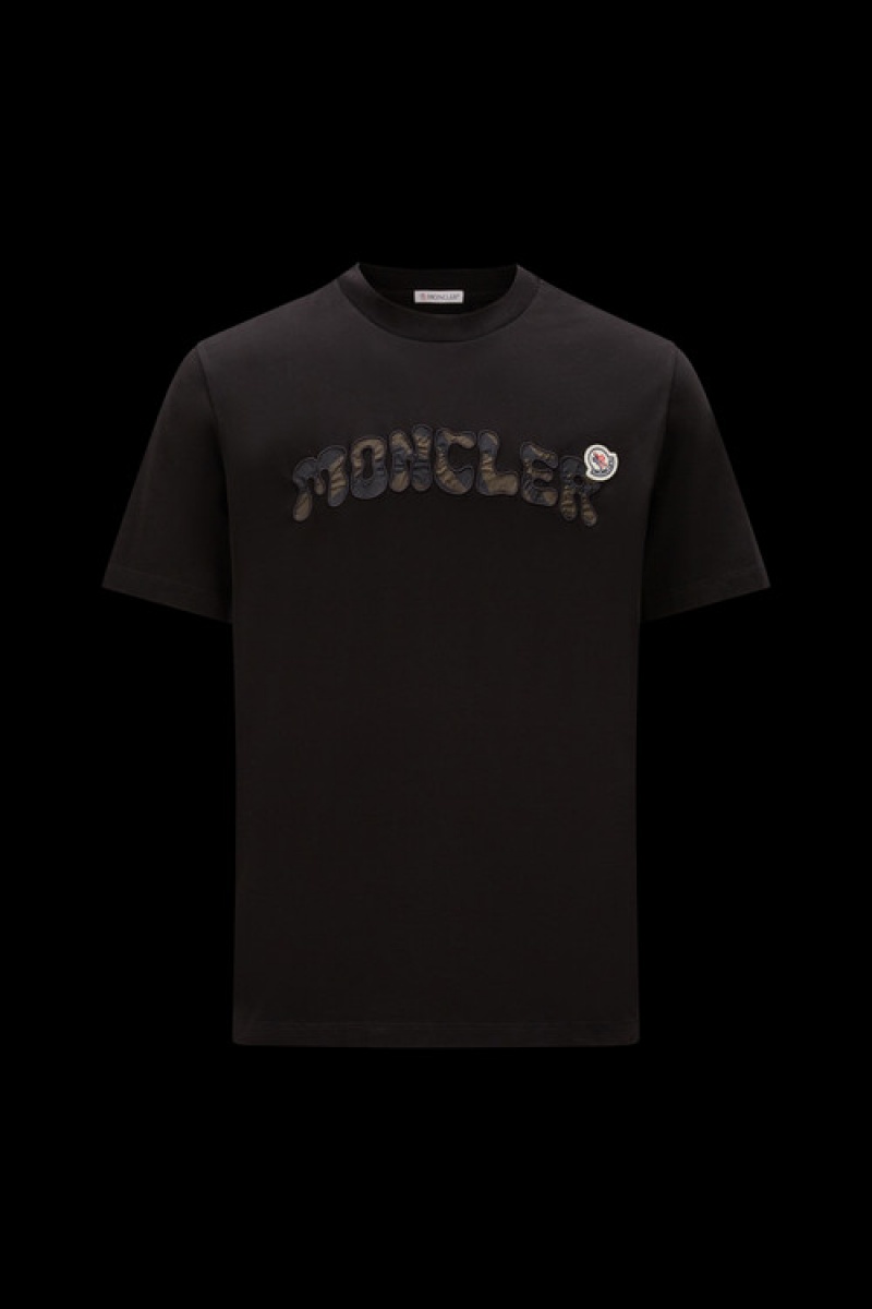 Camiseta Moncler Embroidered Logo T Hombre Negros | UWXD-92647